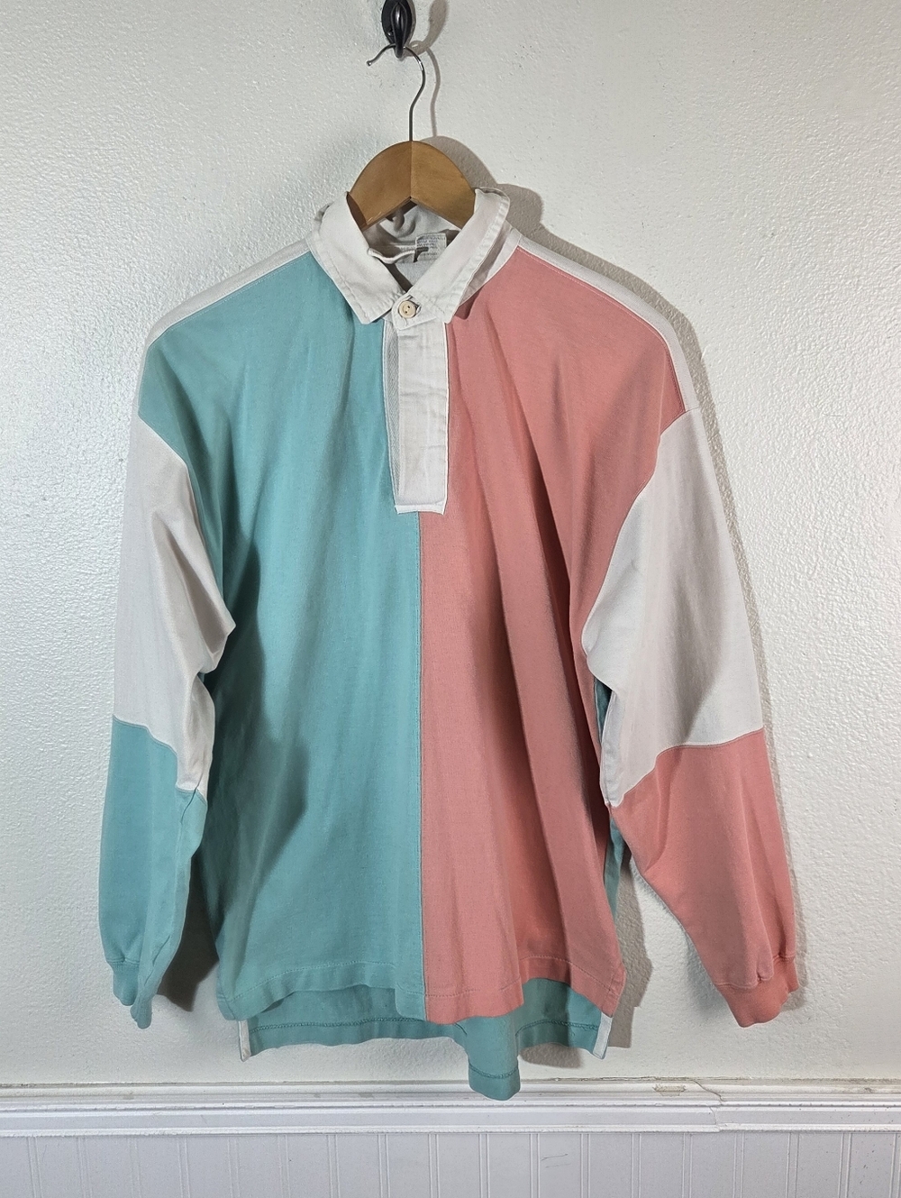 Vintage 90s Boundary Waters Colorblock Rugby Shirt Pullover Pastel Thick Cotton